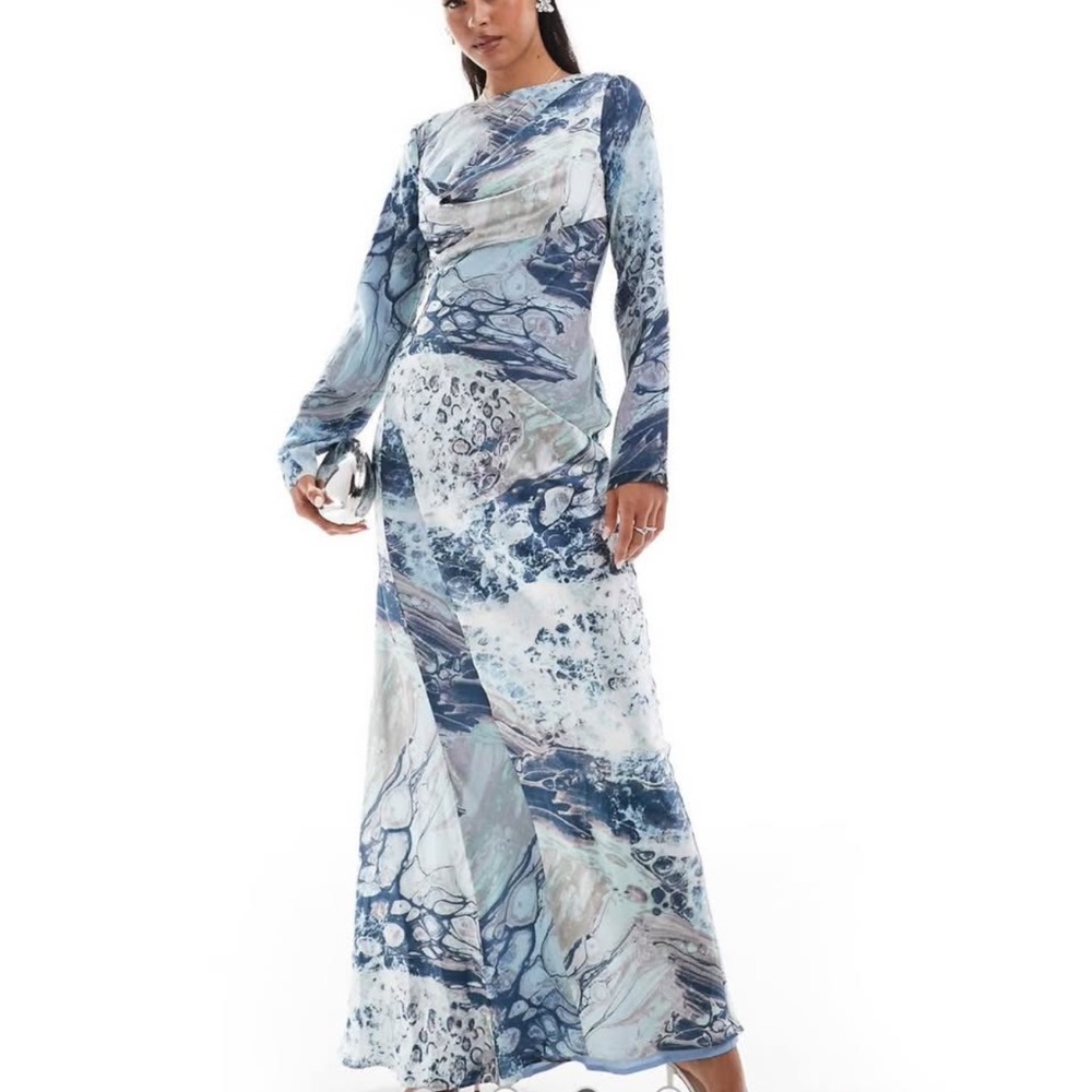 ASOS Blue Marble Print Long Sleeve Dress